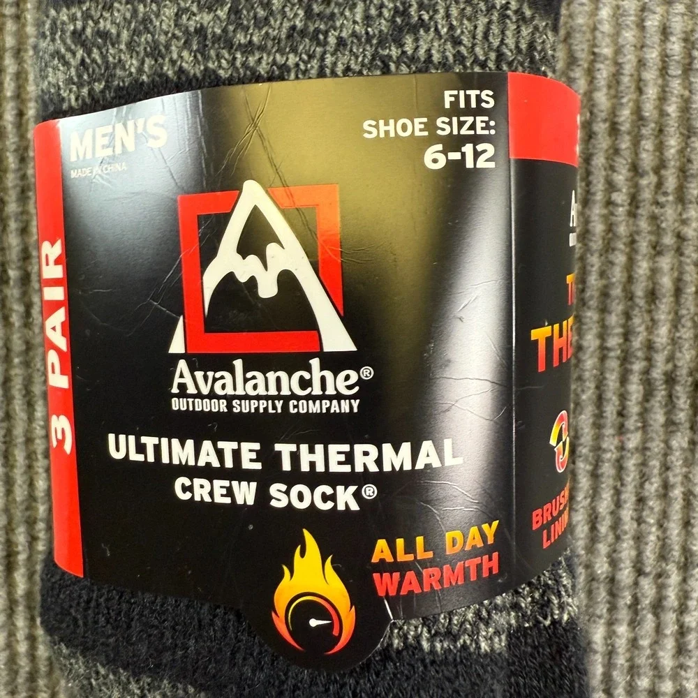 Avalanche Ultimate‎ Thermal Crew Socks 3 Pair Pack Mens Size 6-12 Blue/Gray